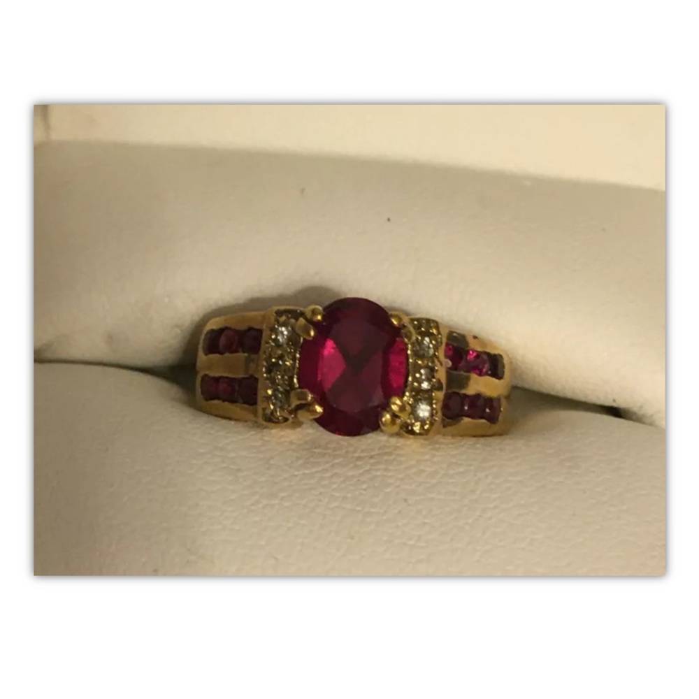 Gold Vermeil Sterling Silver Ruby And Diamond Ring 1 Carat Oval Ruby 5.75 4.6gr